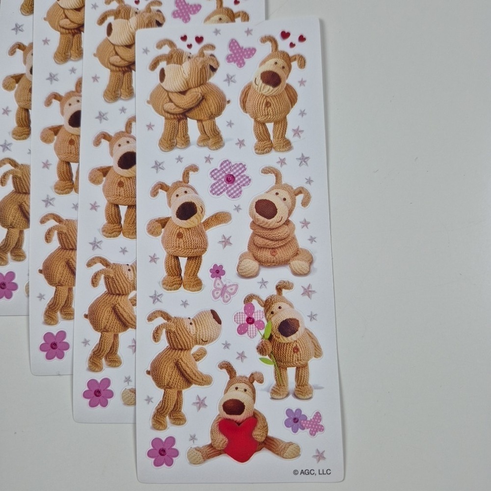 Boofle Knitted Puppy Dog stitched Red Heart. Ten Sheets Vintage Stickers 1990's!